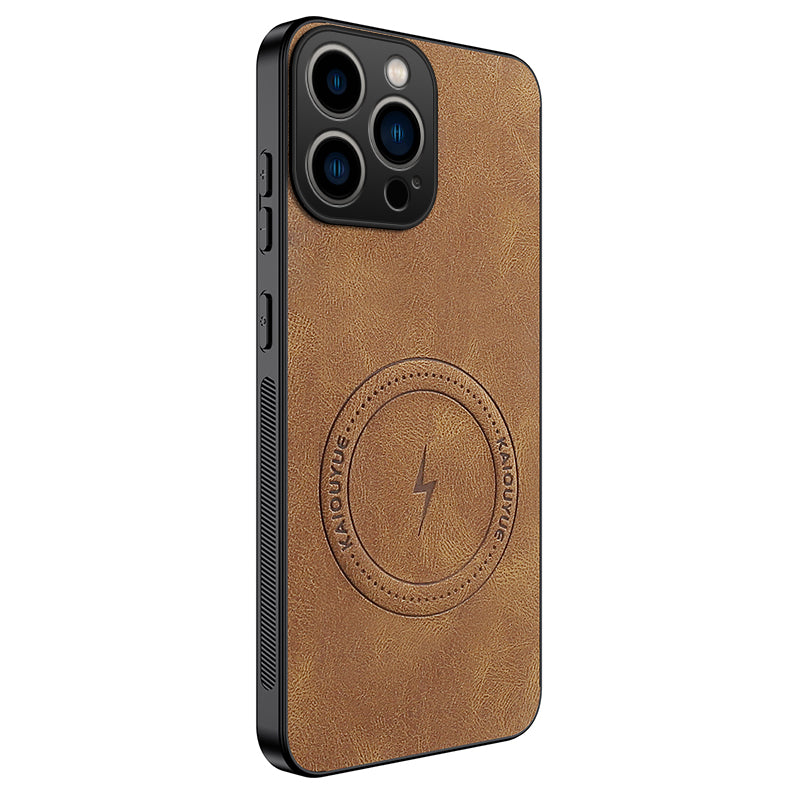 WANLONFENG for iPhone 15 Pro Max SD1 Series Magnetic Case Nappa Texture PC TPU Phone Cover