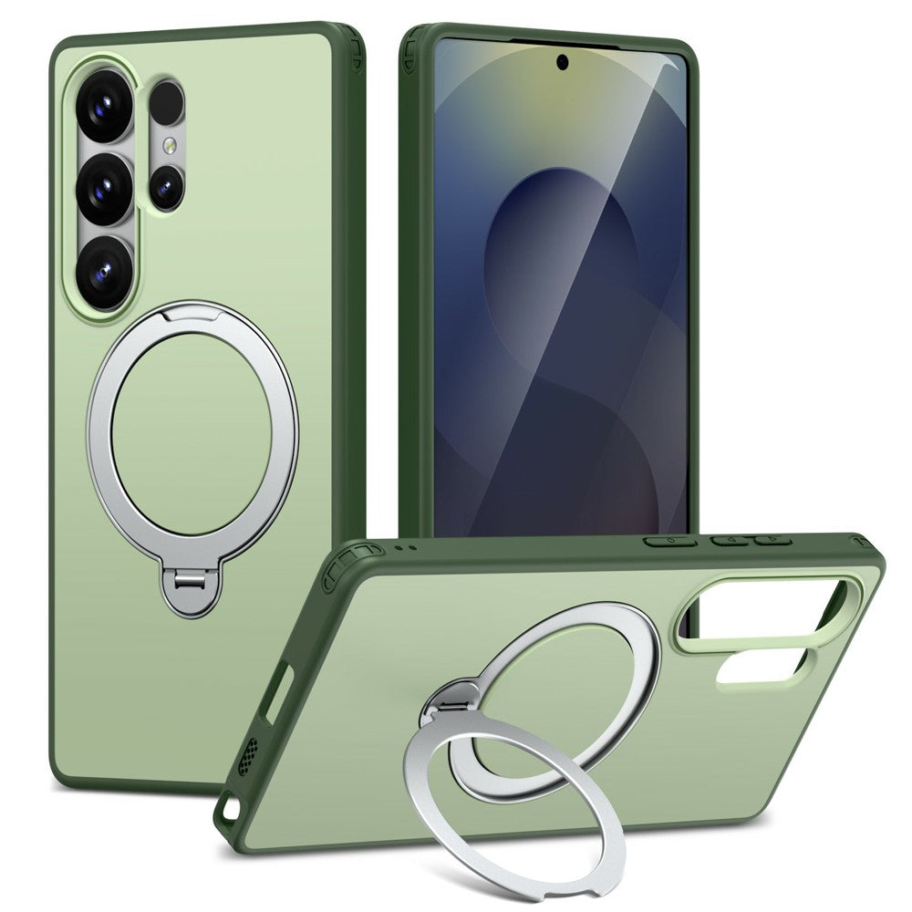 For Samsung Galaxy S25 Ultra Magnetic Case Ring Holder Kickstand PC + TPU Dual-Layer Protective Phone Cover