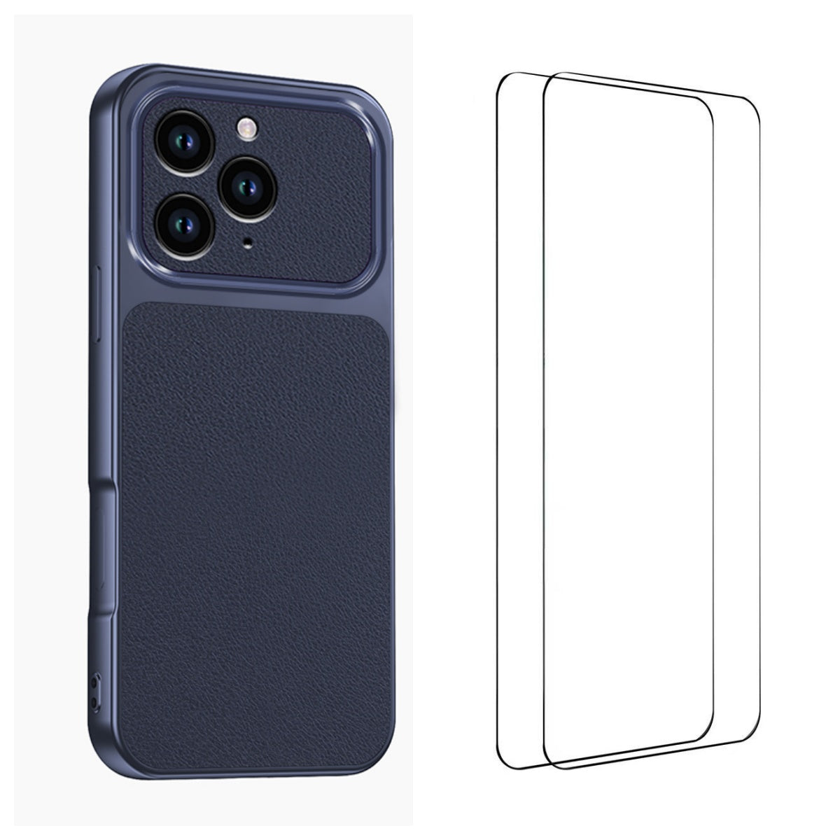 WANLONFENG for iPhone 15 Pro XYP Series Case Lambskin Texture PC TPU Precise Cutouts Phone Cover with 2Pcs Tempered Glass Film