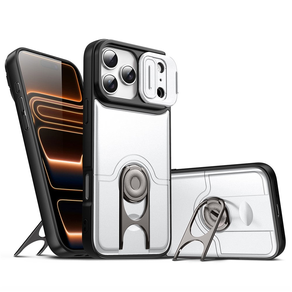 For iPhone 17 Pro Max Case with Slide Camera Cover Kickstand PC + TPU Protective Phone Shell