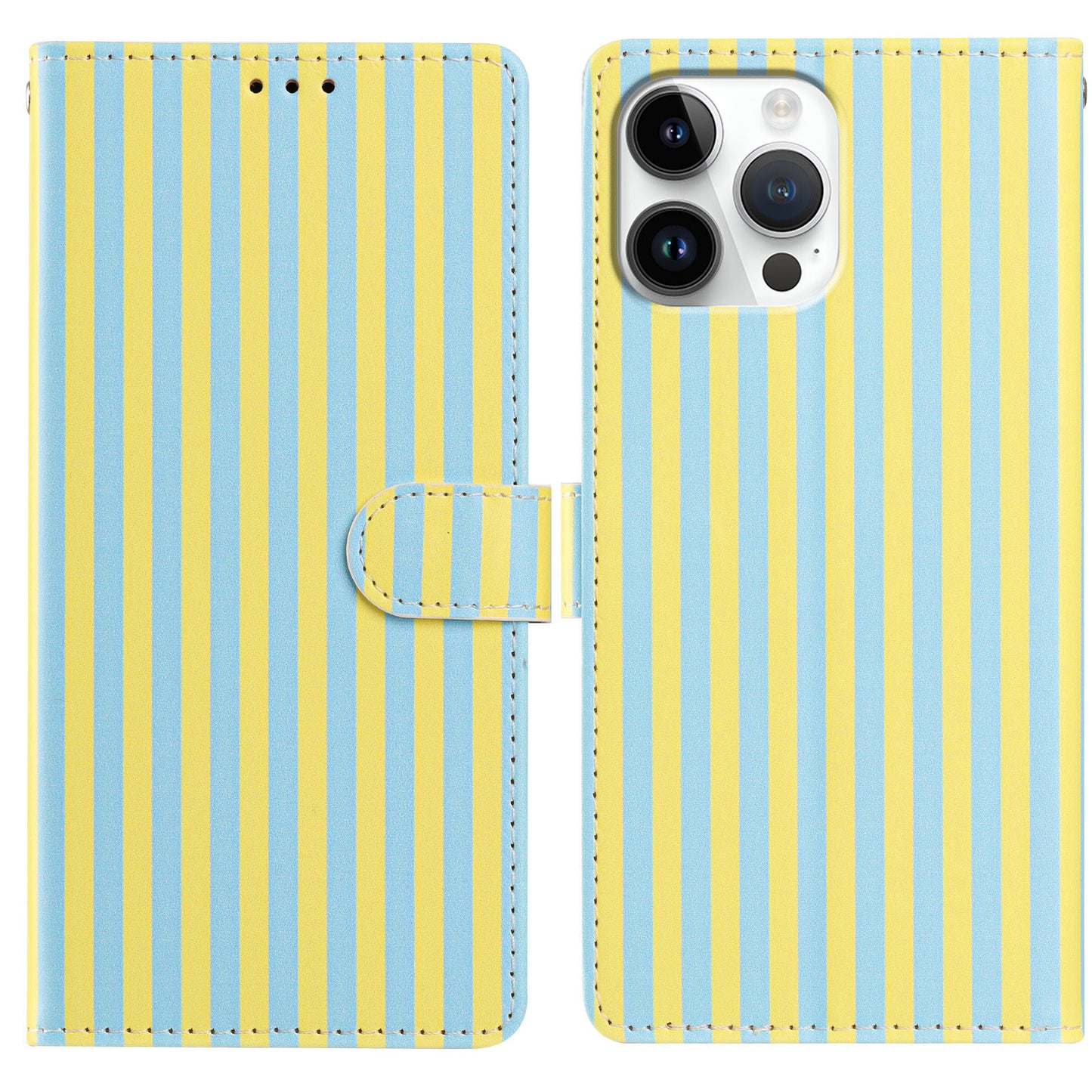 For iPhone 15 Pro Max Wallet Case Vintage Stripes Leather Stand Flip Phone Cover with Wrist Strap