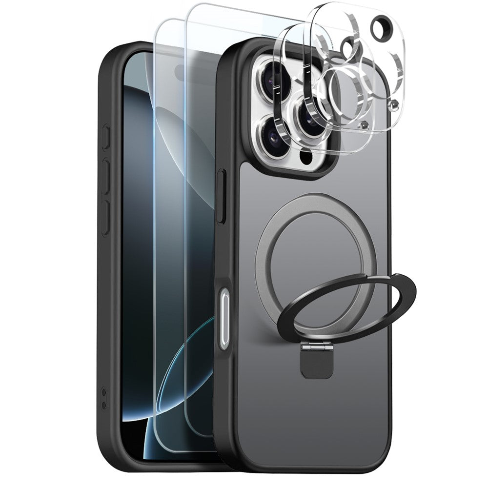 NORTHJO For iPhone 16 Pro Max Case with Magnetic Stand Compatible with MagSafe Translucent Matte Shockproof Phone Cover with 2Pcs Tempered Glass Protector + 2Pcs Lens Film
