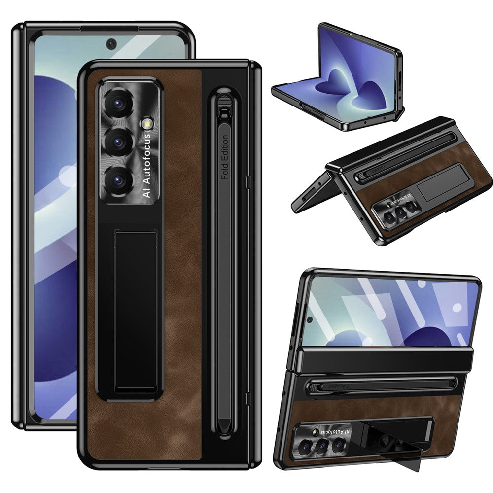 For Samsung Galaxy Z Fold8 Ultra Case Leather+PC Kickstand Phone Cover with Tempered Glass Film, Stylus
