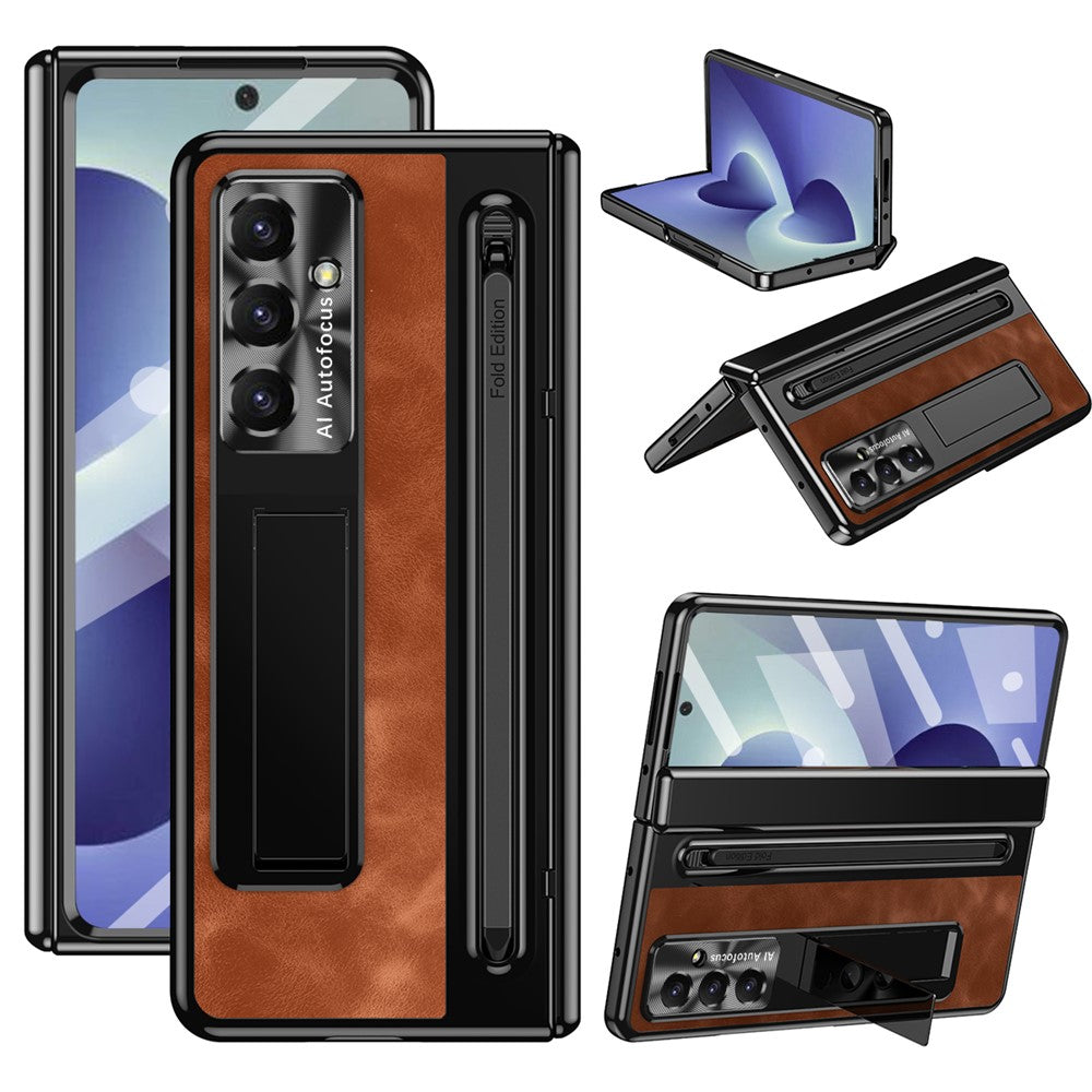 For Samsung Galaxy Z Fold8 Ultra Case Leather+PC Kickstand Phone Cover with Tempered Glass Film, Stylus