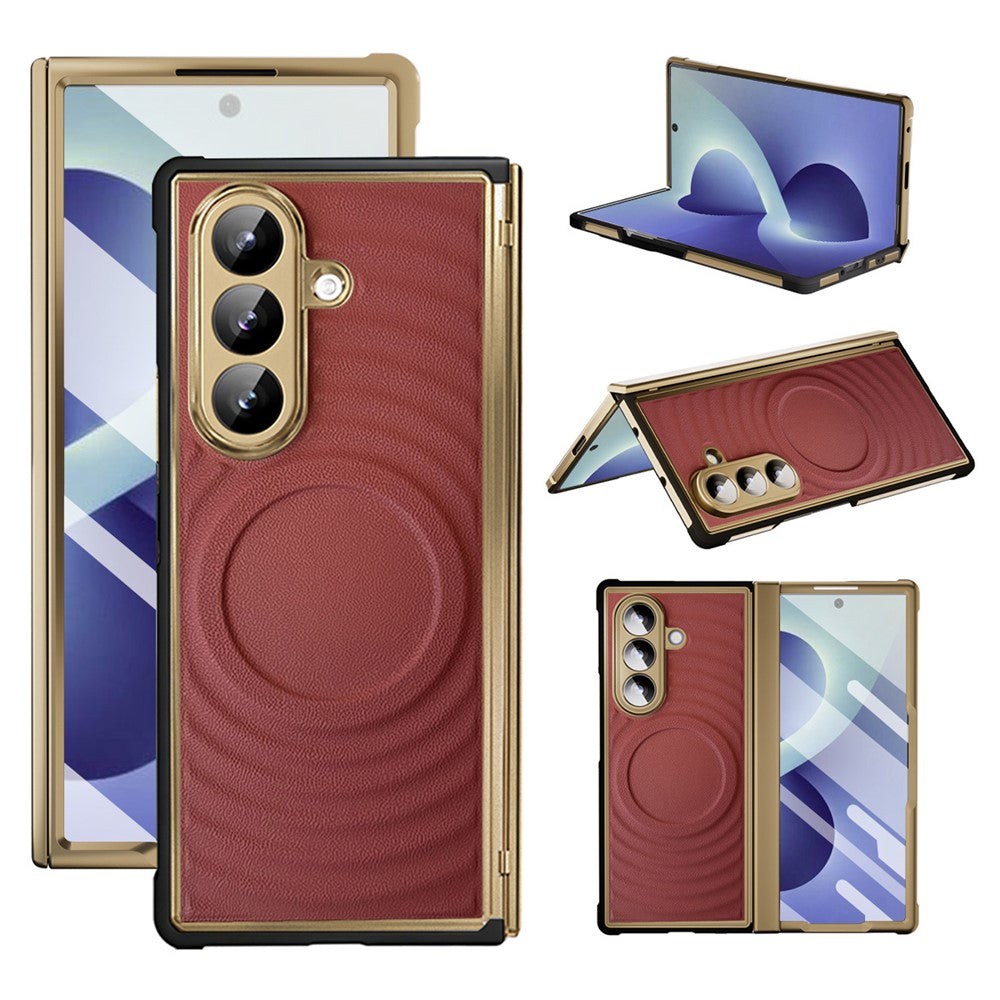 For Samsung Galaxy Z Fold8 Ultra Magnetic Case Leather Coated TPU PC Phone Cover with Tempered Glass Film