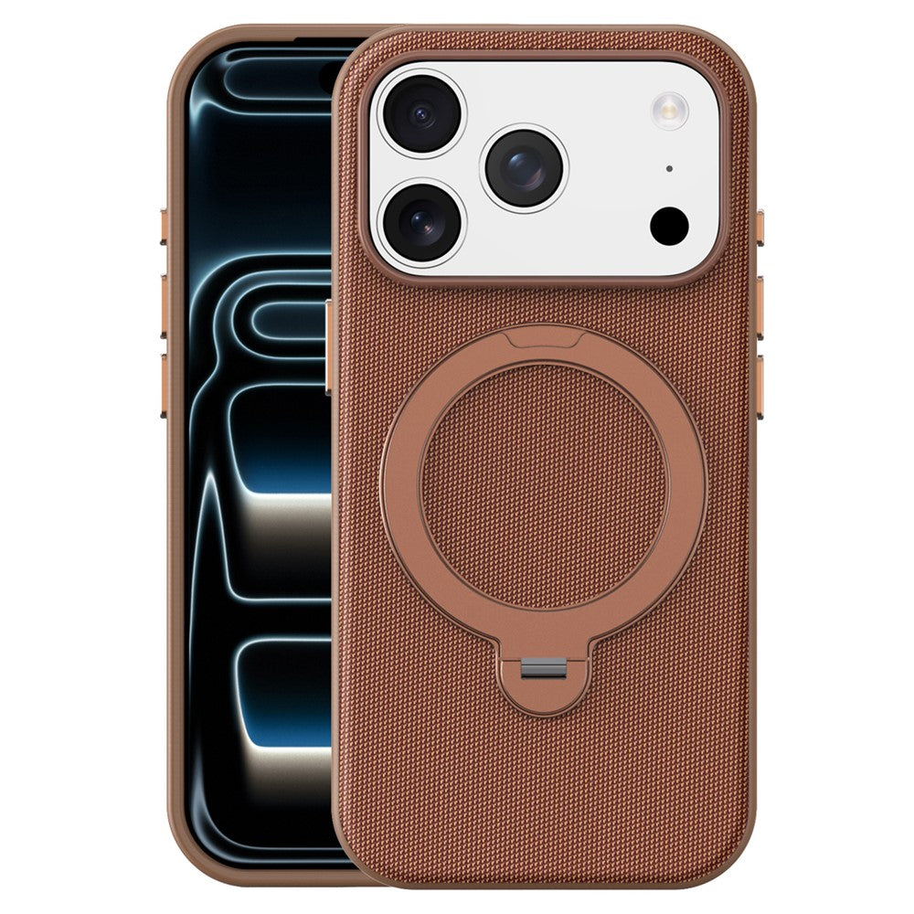 For iPhone 17 Pro Case Magnetic Rotating Kickstand Tech Fabric TPU Protective Cover