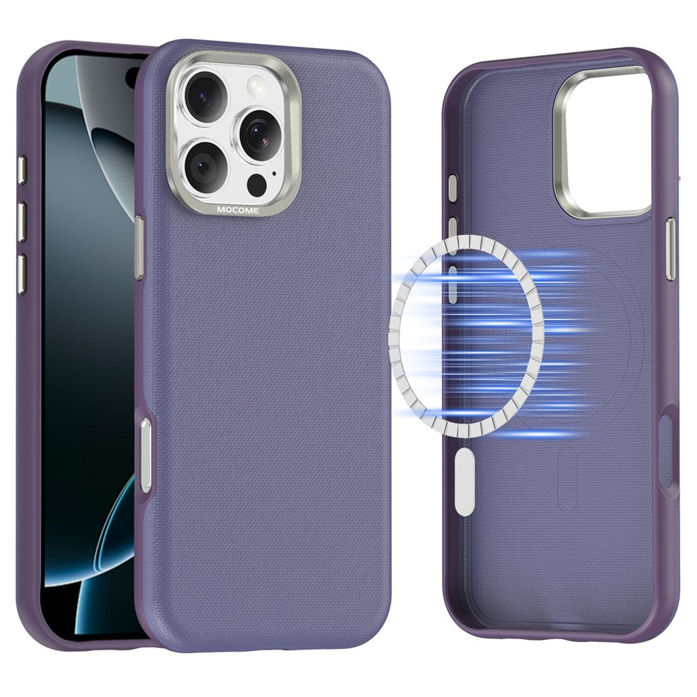 For iPhone 16 Pro Max Magnetic Case Fine Grid Texture Leather Coated TPU PC Phone Cover with Metal Lens Frame