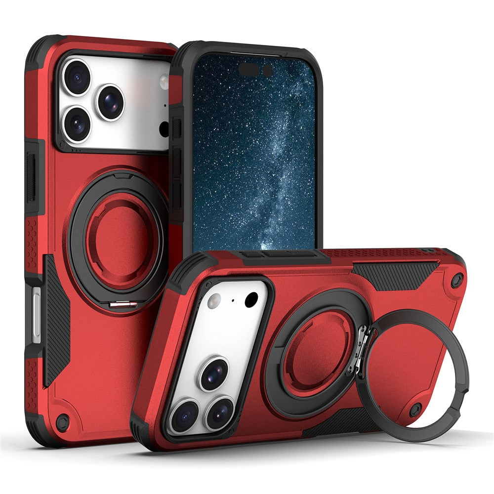 For iPhone 17 Pro Max Magnetic Case Rotating Ring Kickstand Shockproof TPU PC Armor Phone Cover