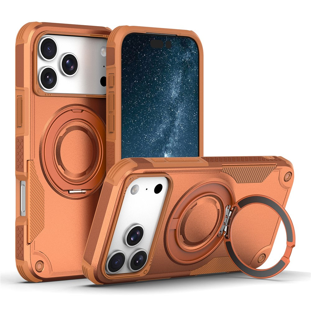 For iPhone 17 Pro Magnetic Case Rotating Ring Kickstand Shockproof TPU PC Armor Phone Cover