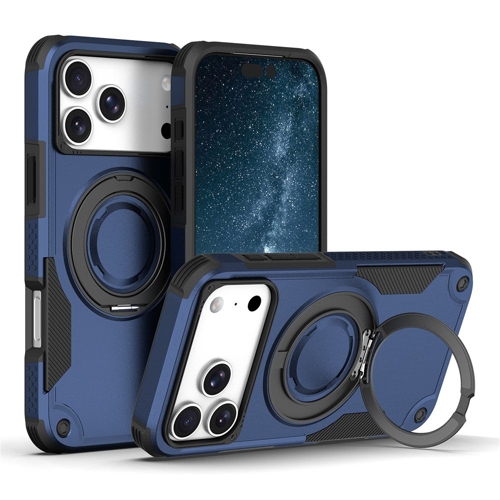 For iPhone 17 Pro Magnetic Case Rotating Ring Kickstand Shockproof TPU PC Armor Phone Cover