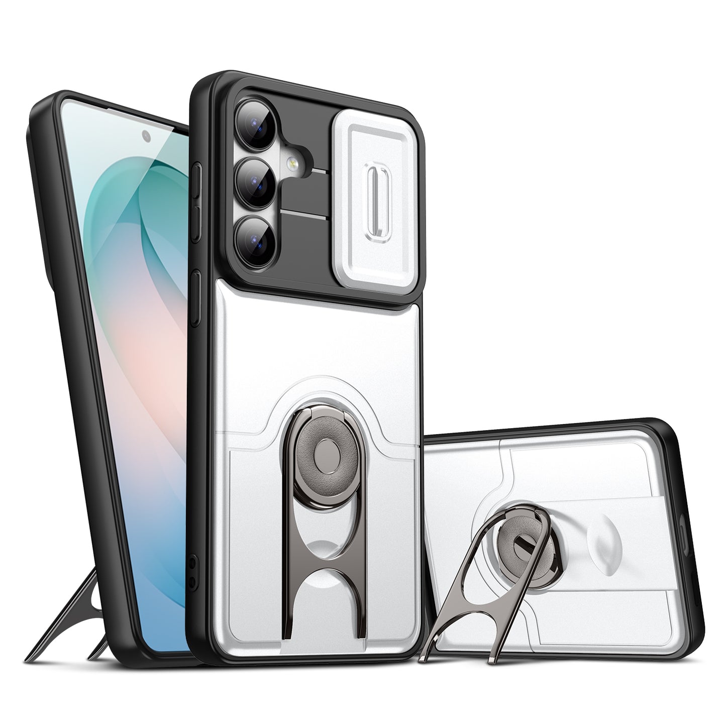 For Samsung Galaxy S26+ Case with Slide Camera Cover Kickstand PC + TPU Protective Phone Shell