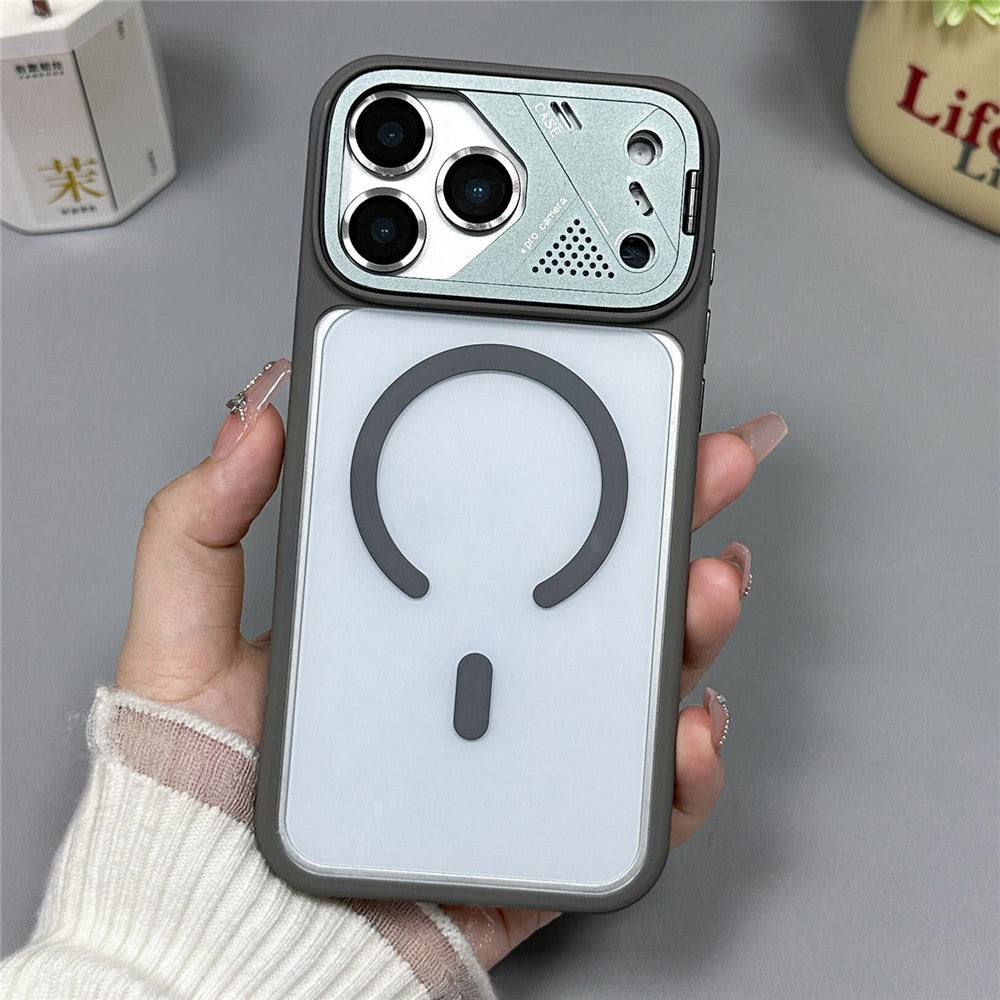 For iPhone 17 Pro Max Magnetic Case Kickstand PC + TPU Anti-Scratch Clear Phone Back Cover