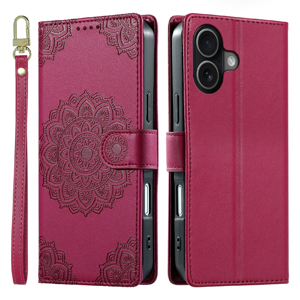 For iPhone 17 Case Embossed Totem Leather Flip Wallet Phone Cover with Wrist Strap