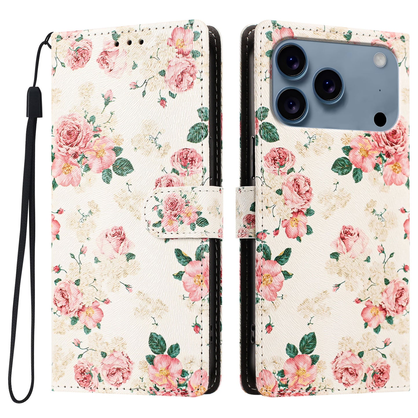 For iPhone 17 Pro / iPhone 18 Pro Case Pattern Printed PU Leather Flip Wallet Phone Cover with Wrist Strap