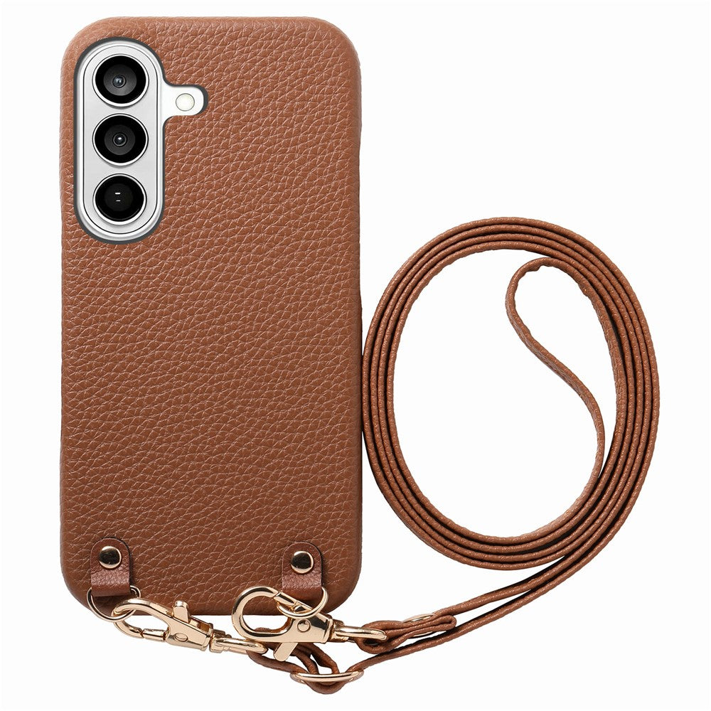 For Samsung Galaxy S26+ Litchi Pattern Case with Lanyard Shockproof PC PU Leather Cover
