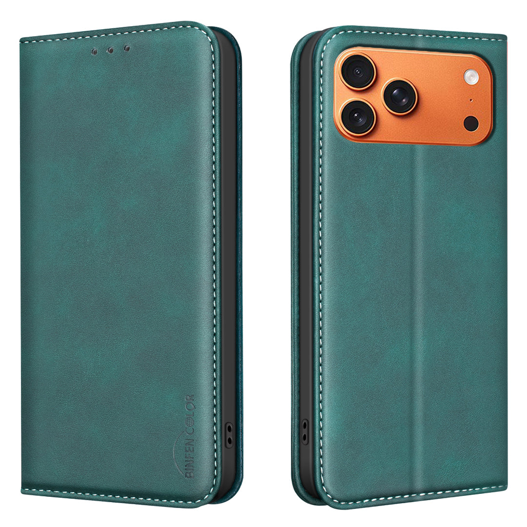BINFEN COLOR for iPhone 18 Pro / 17 Pro RFID Blocking Calf Texture PU Leather Phone Cover