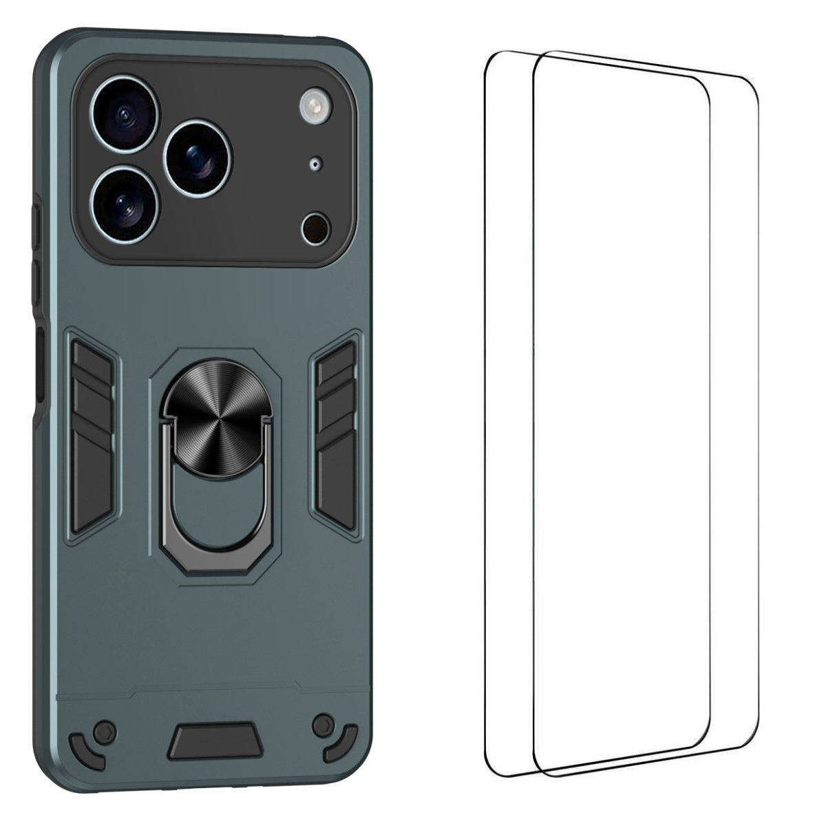 WANLONFENG for iPhone 17 Pro Max YS Series Case Kicktand Shockproof PC TPU Phone Cover with 2Pcs Tempered Glass Film