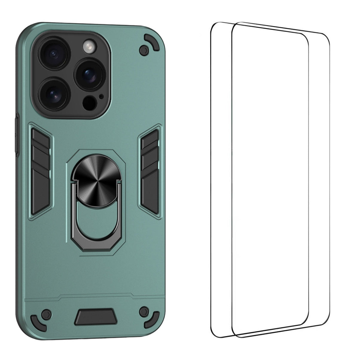 WANLONFENG for iPhone 16 Pro Max YS Series Case Kicktand Shockproof PC TPU Phone Cover with 2Pcs Tempered Glass Film