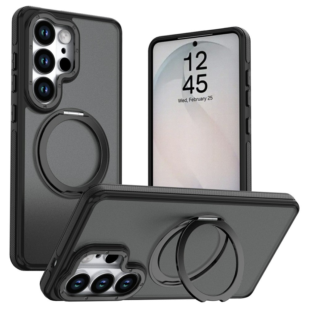 For Samsung Galaxy S25 Ultra Magnetic Case Double Color Rotating Ring Kickstand PC + TPU Phone Cover