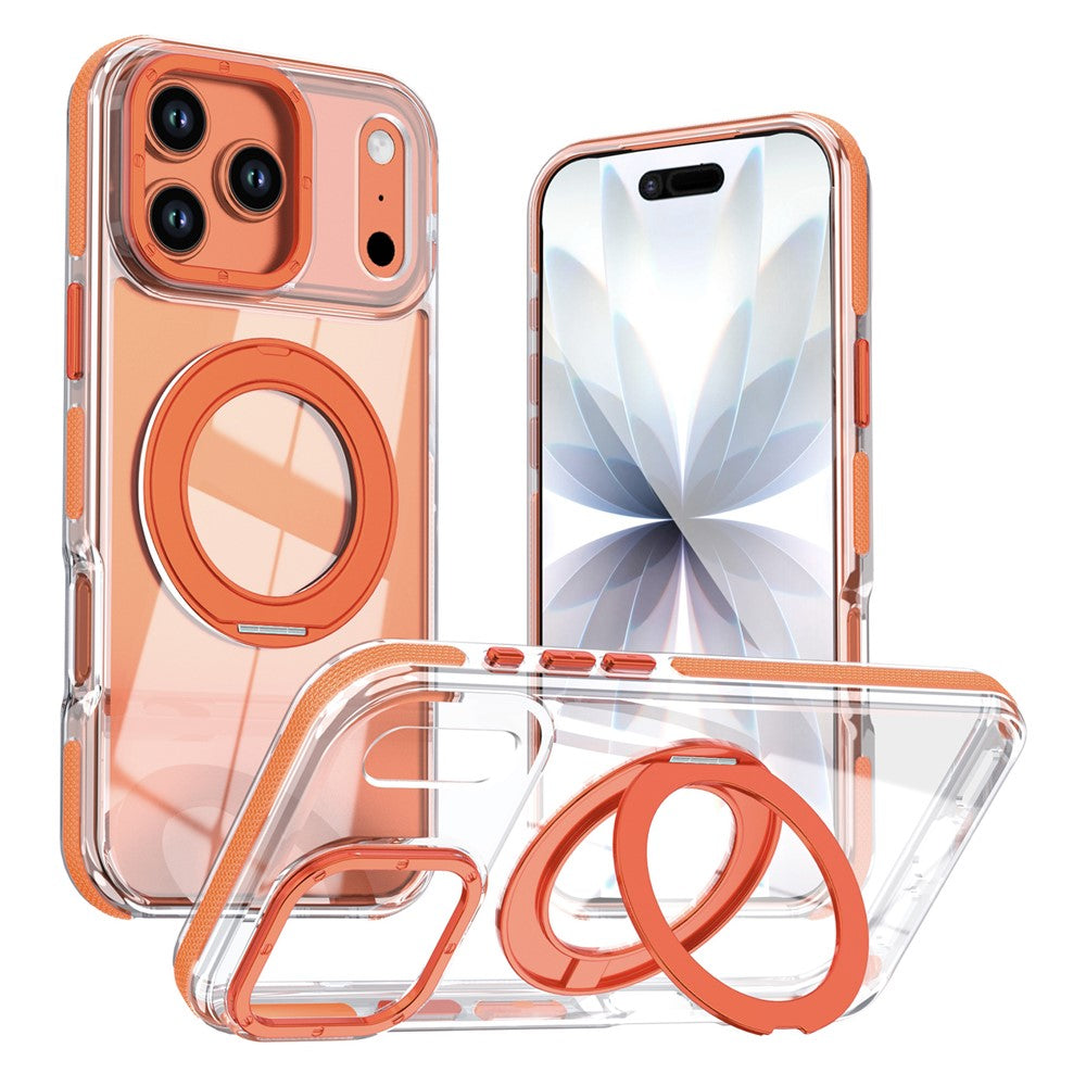 For iPhone 17 Pro Max Magnetic Case Rotating Ring Kickstand Dual Color Acrylic + TPU Clear Phone Cover