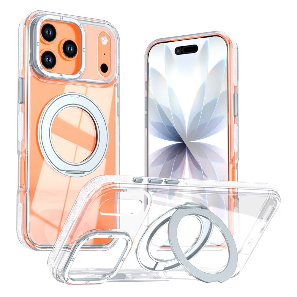 For iPhone 17 Pro Max Magnetic Case Rotating Ring Kickstand Dual Color Acrylic + TPU Clear Phone Cover
