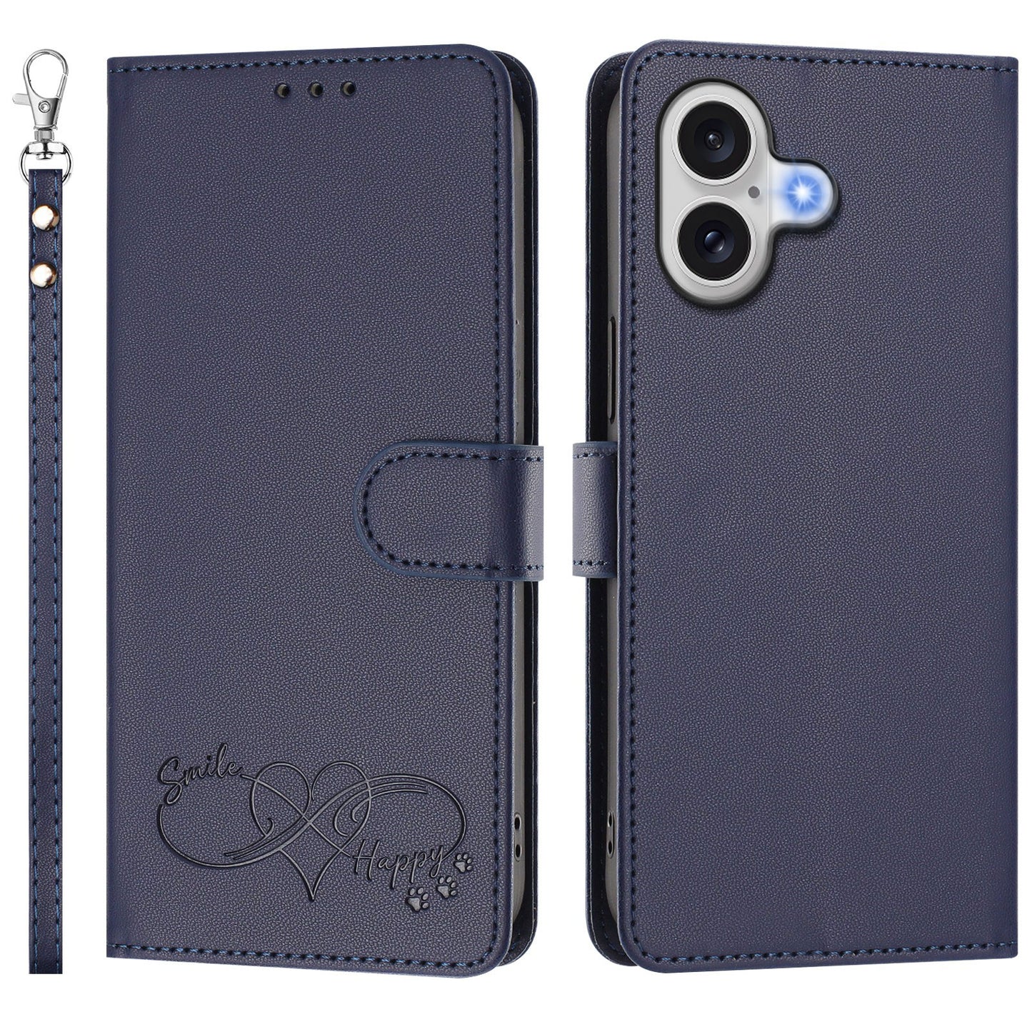 For iPhone 18 / iPhone 17 Case PU Leather Heart Pattern Wallet Flip Phone Cover with Hand Strap