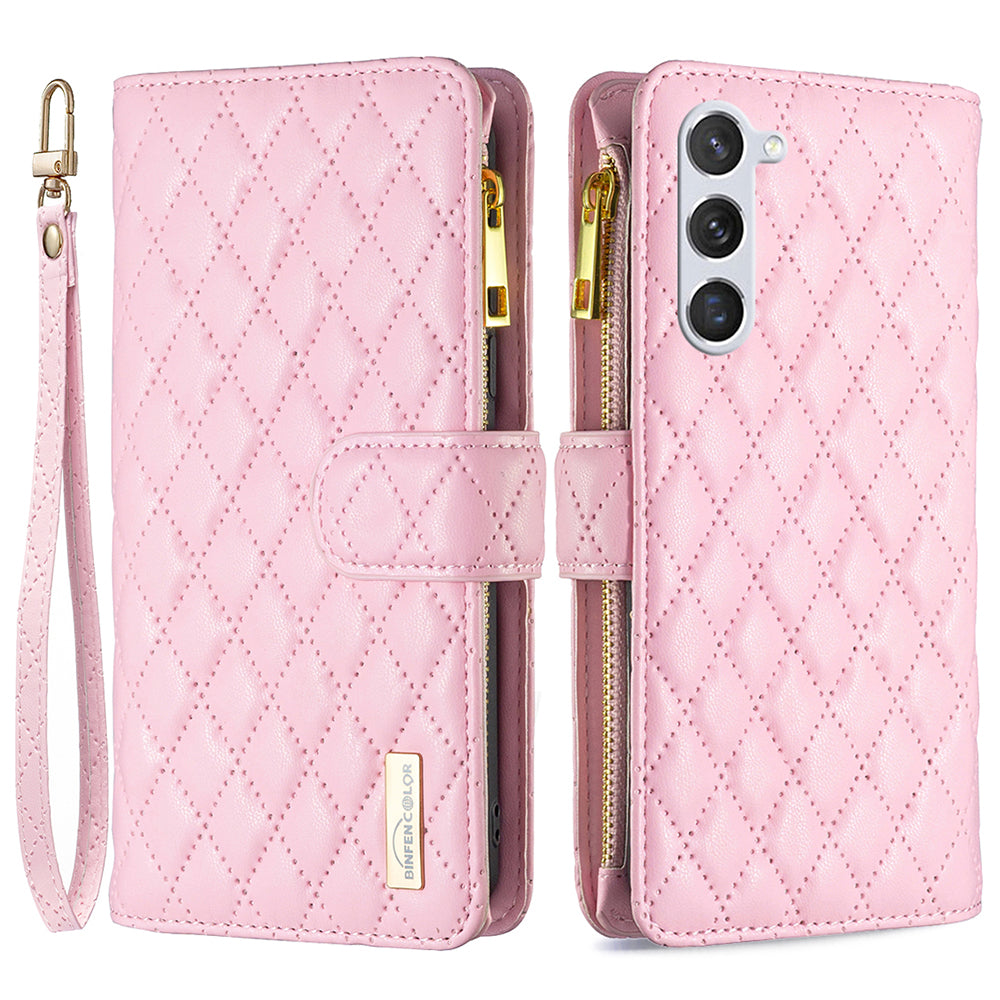 BINFEN COLOR for Samsung Galaxy S26+ BF Style-15 Leather Case Zipper Pocket Rhombus Phone Cover