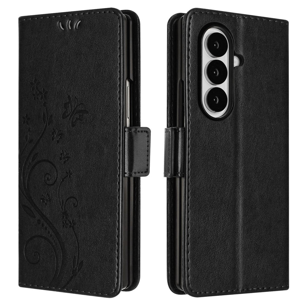 For Samsung Galaxy Z Fold8 Ultra Leather Wallet Case Butterfly Flower Imprinted Phone Cover with Strap