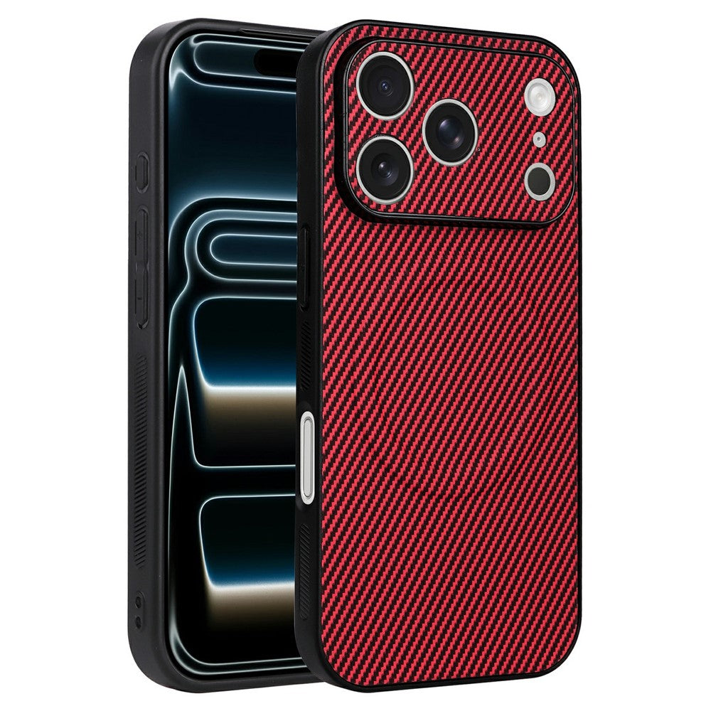 For iPhone 17 Pro Case Carbon Fiber Texture Leather Coated TPU PC Phone Cover with Metal Ring for Magnetic Car Mount