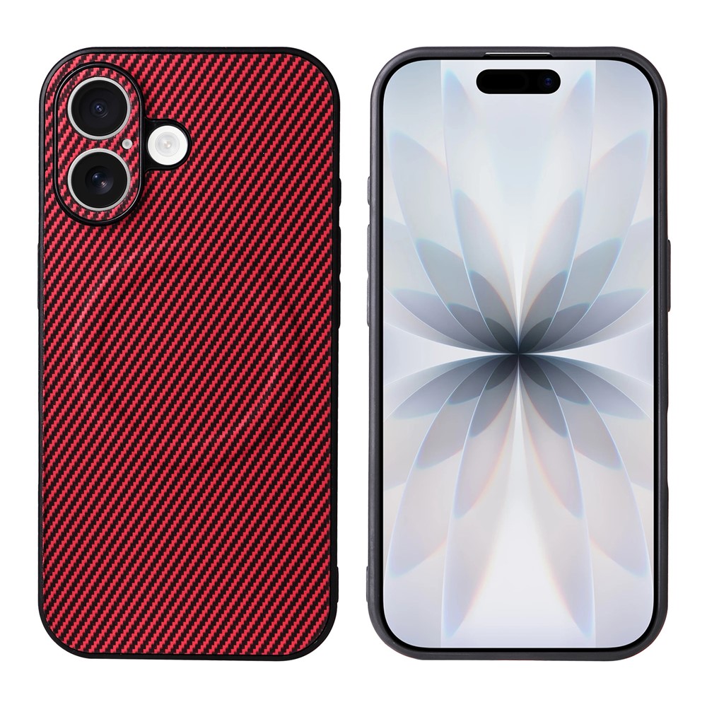 For iPhone 17 Case Carbon Fiber Texture Leather Coated TPU PC Phone Cover with Metal Ring for Magnetic Car Mount