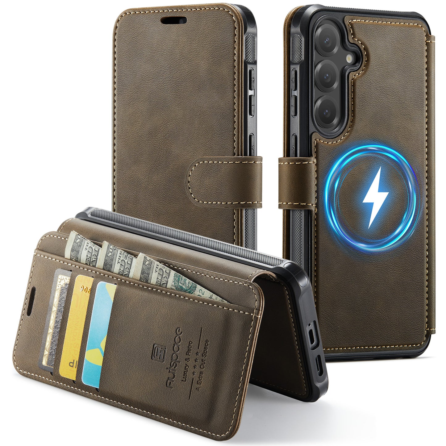 AUTSPACE for Samsung Galaxy S26+ A15 Case RFID Blocking Wallet Leather Magnetic Phone Cover