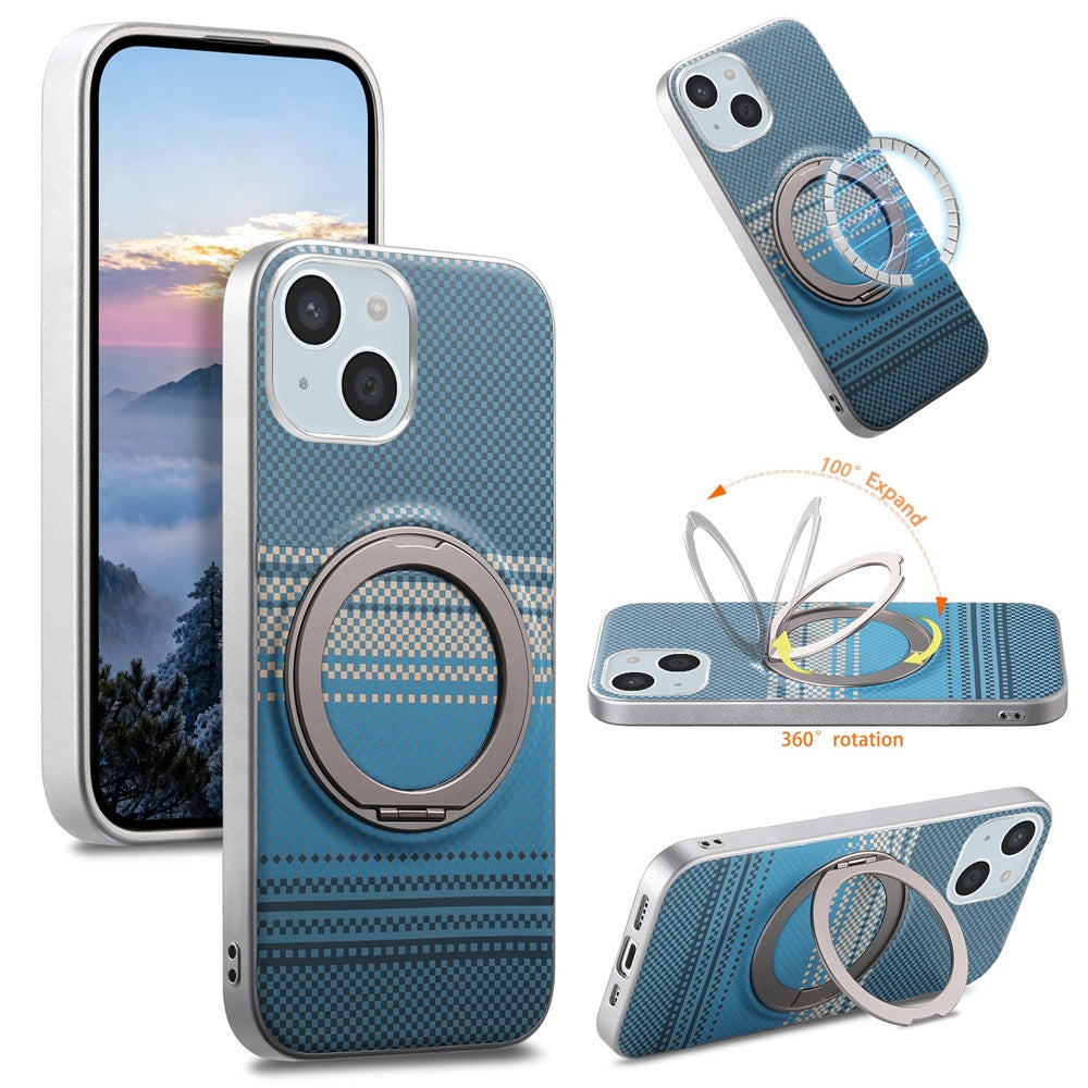 For iPhone 14 Case Magnetic Kickstand PU Leather + PC + TPU Gradient Phone Cover
