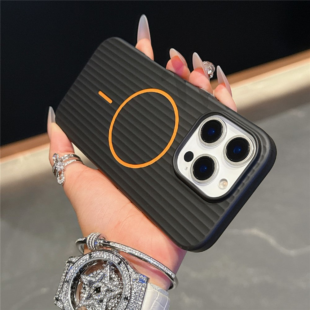For iPhone 16 Pro Magnetic Case Corrugated Texture Hard PC Phone Protective Cover