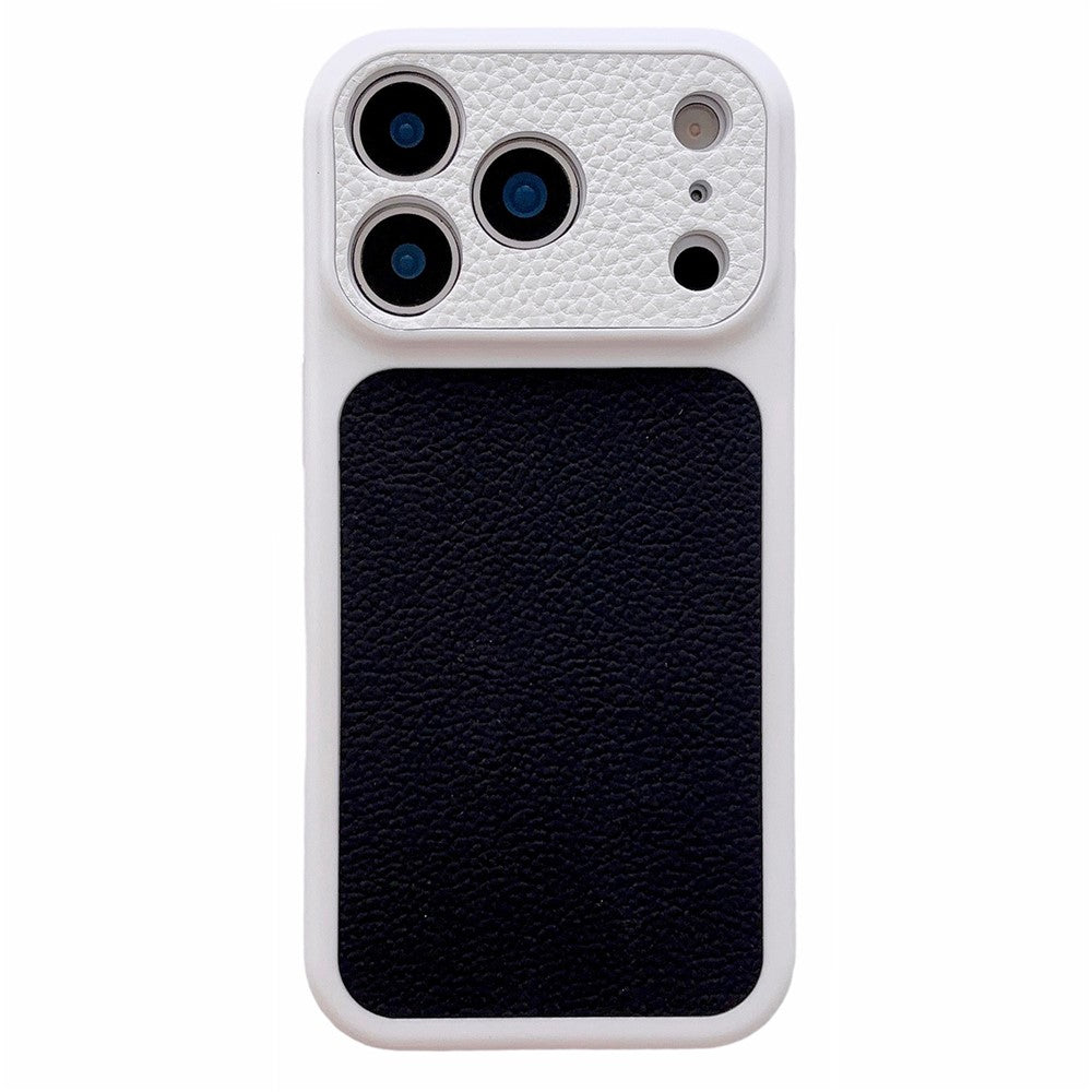 For iPhone 17 Pro Max Case Litchi Texture Genuine Cow Leather Coated TPU + PC Protective Cover