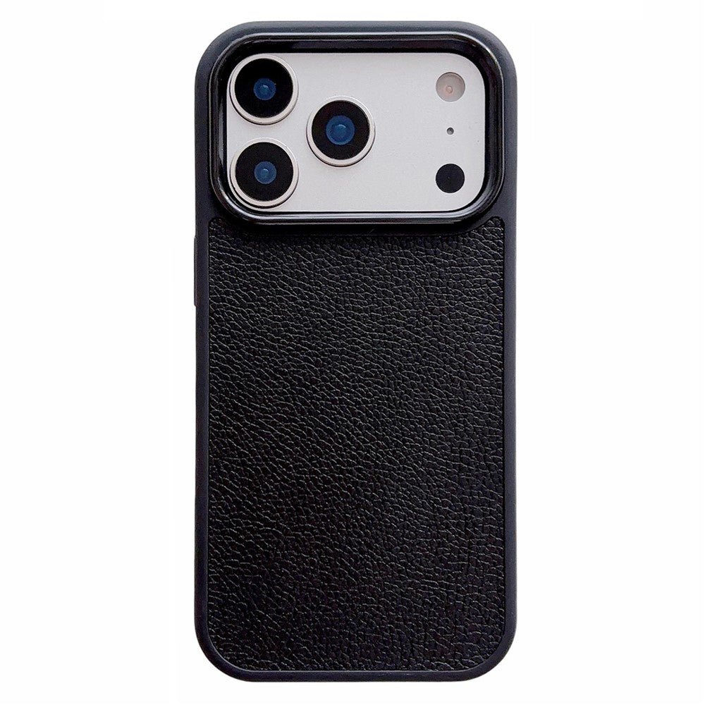 For iPhone 17 Pro Case Textured Genuine Cow Leather + PC + TPU Protective Cover