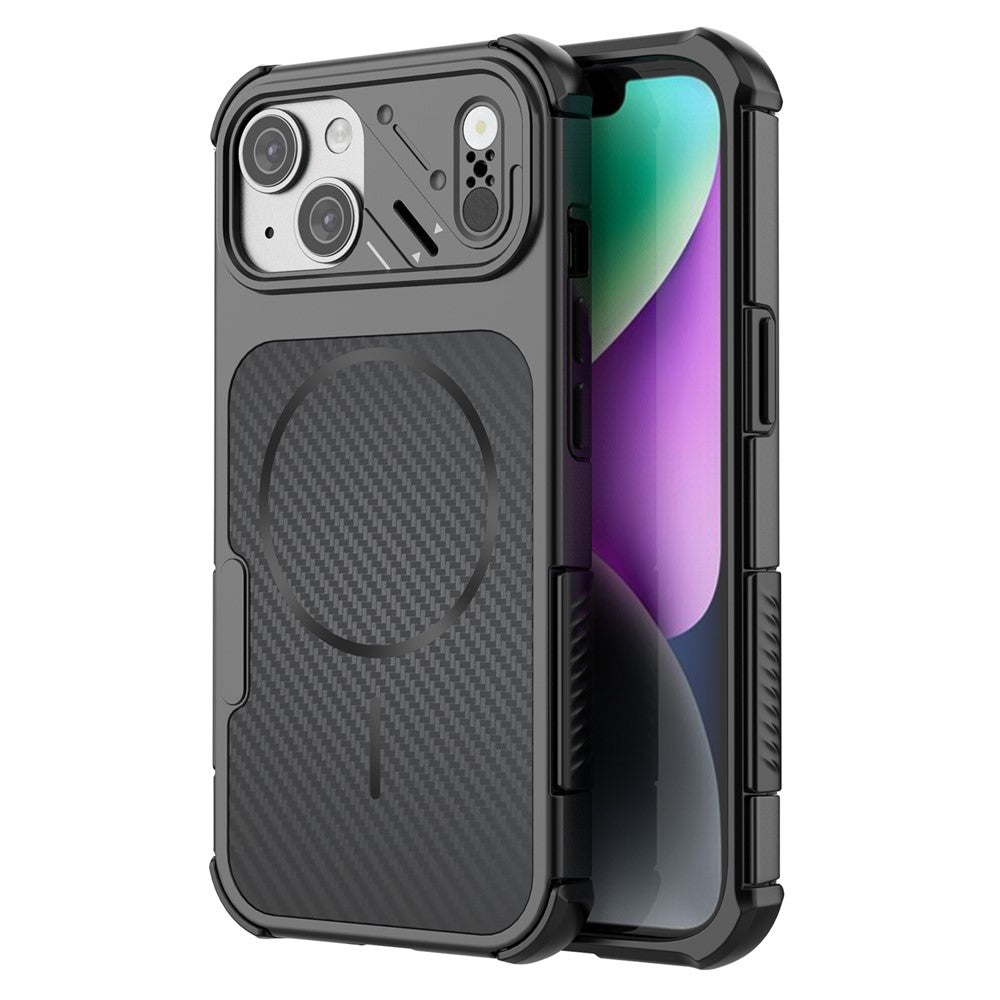 For iPhone 14 / 13 Magnetic Case Carbon Fiber Texture PC + TPU Corner Protection Phone Cover