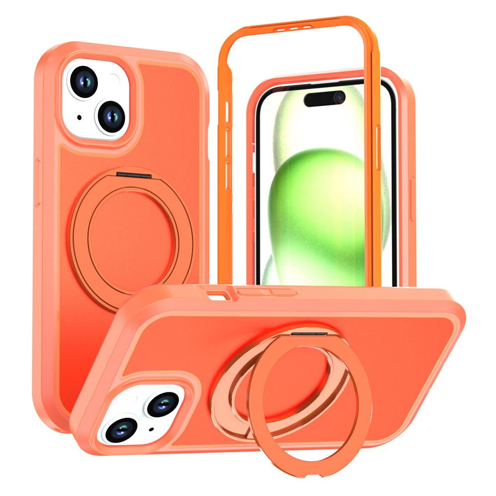 For iPhone 13 / 14 Magnetic Case Rotating Kickstand PC + TPU Anti-Drop Phone Cover