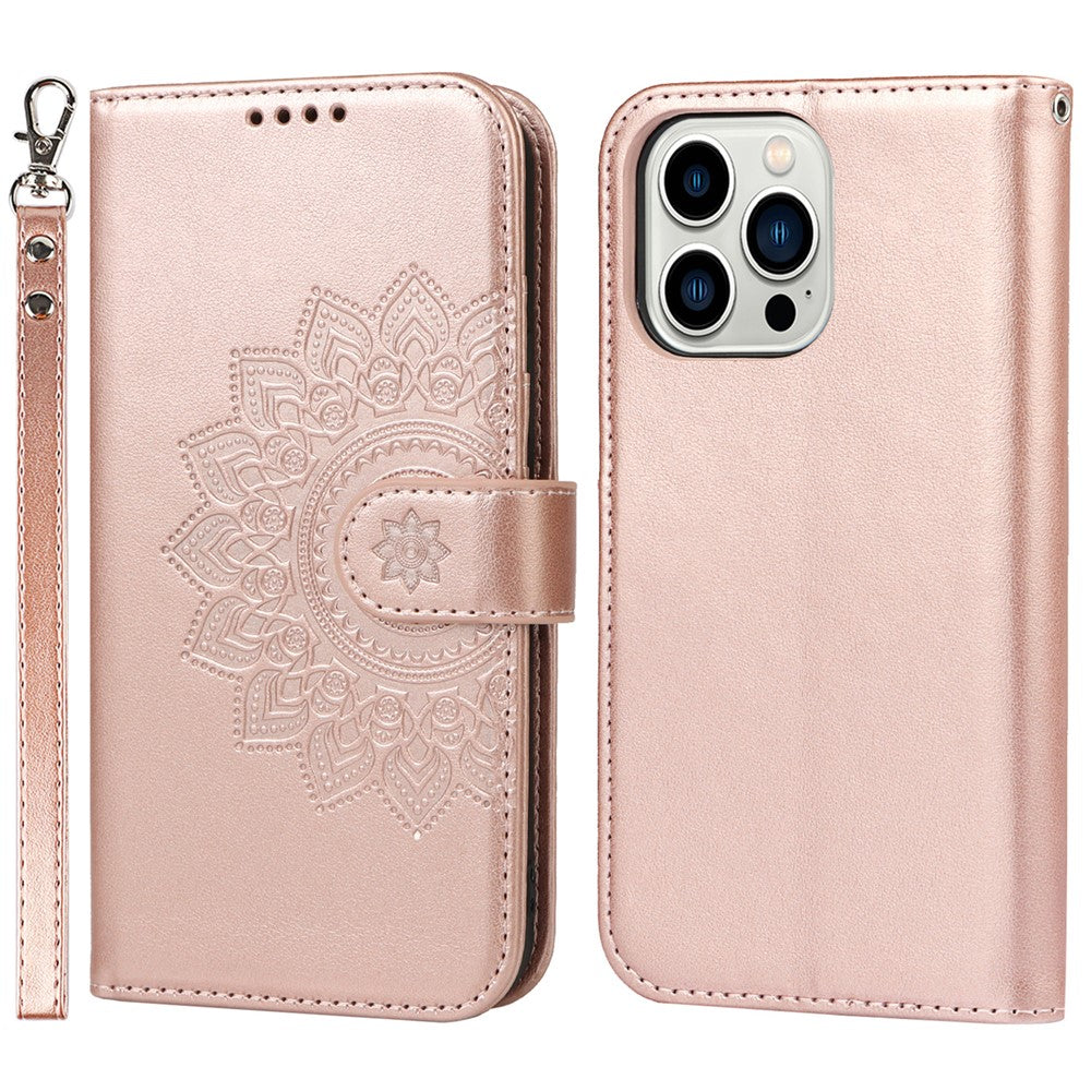 For iPhone 14 Pro Max R61 Texture Felled Seam PU Leather + TPU Hands-free Stand Phone Case Pattern Imprinted Wallet Cover
