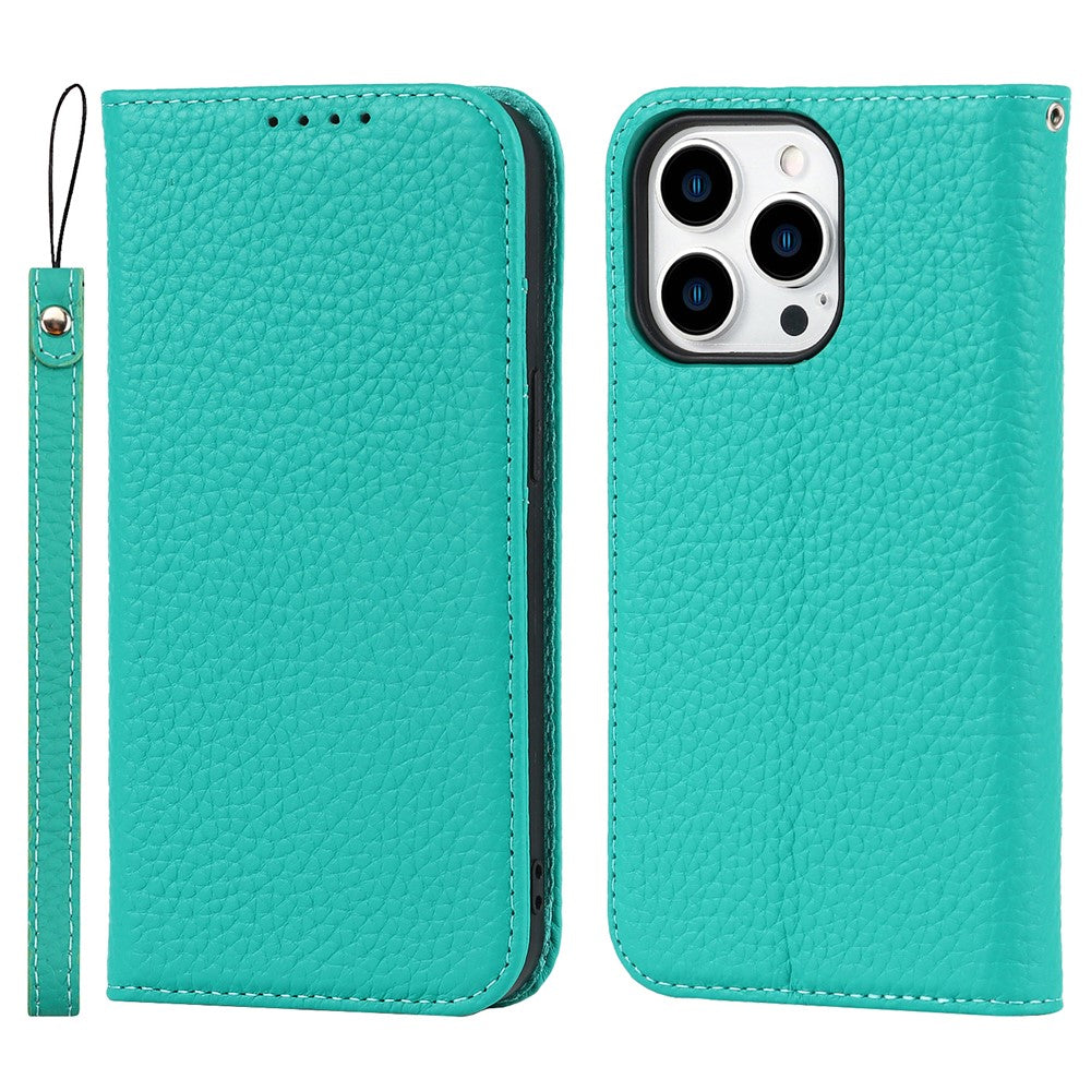 Full Protection Phone Case For iPhone 14 Pro Max, Litchi Texture Genuine Leather Cell Phone Cover Wallet Stand