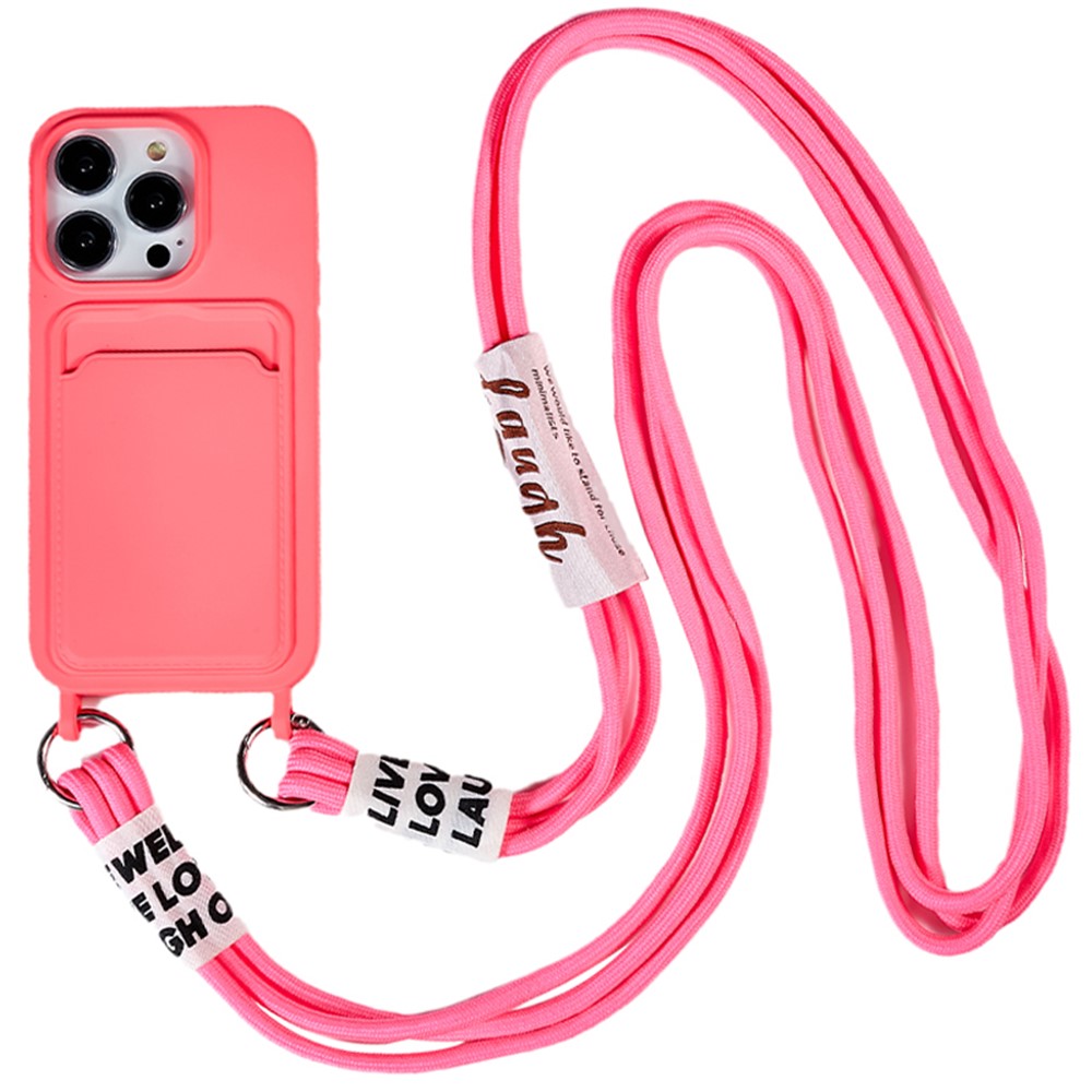 Protective Case for iPhone 14 Pro Max Liquid Silicone Slim Case Card Slot Phone Cover with Strap