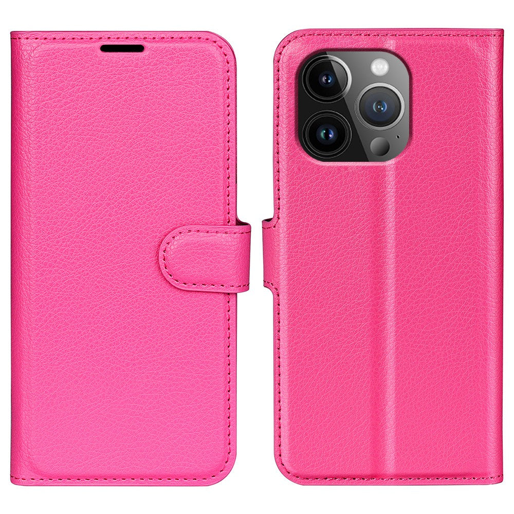 For iPhone 15 Pro Shockproof Wallet Phone Cover PU Leather Litchi Texture Stand Mobile Phone Case
