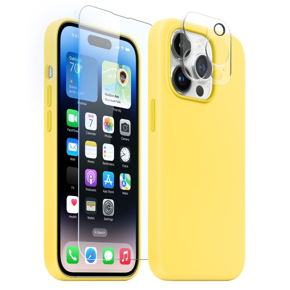 NORTHJO For iPhone 14 Pro Max Magnetic Case 3-in-1 Silicone Phone Cover with Tempered Glass Film+Camera Lens Protector