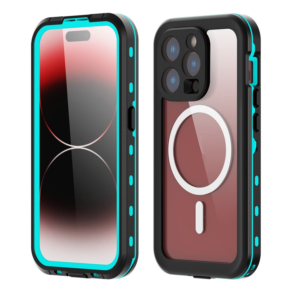 SHELLBOX Dot+ Series IP68 Waterproof Case for iPhone 15 Pro Magnetic PC+TPU Clear Phone Cover Compatible with MagSafe