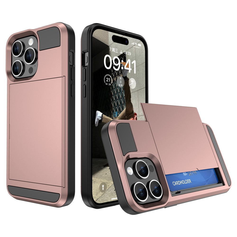 For iPhone 15 Pro Sliding Card Holder Cover Anti-drop PC+TPU Phone Case