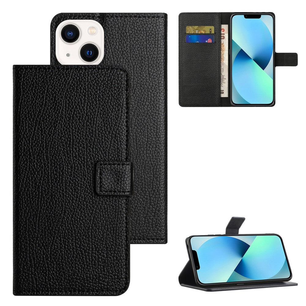 Litchi Texture Phone Wallet Case for iPhone 15 Plus , PU Leather Full Protection Stand Cover