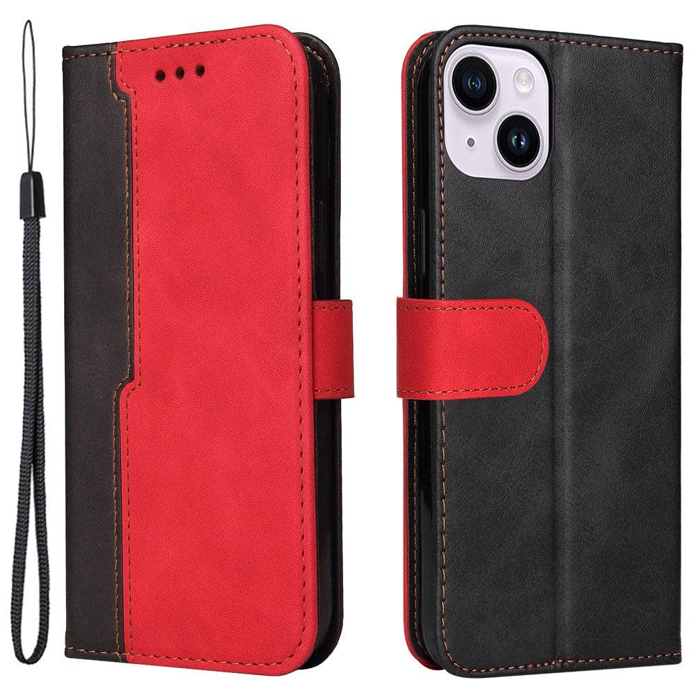 For iPhone 15 Plus Business Style Phone Case Stand Wallet Dual-Color Splicing PU Leather Cover