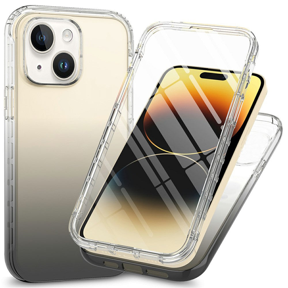 For iPhone 15 Plus Gradient Color Phone Case PC+TPU Shockproof Case with PET Screen Protector