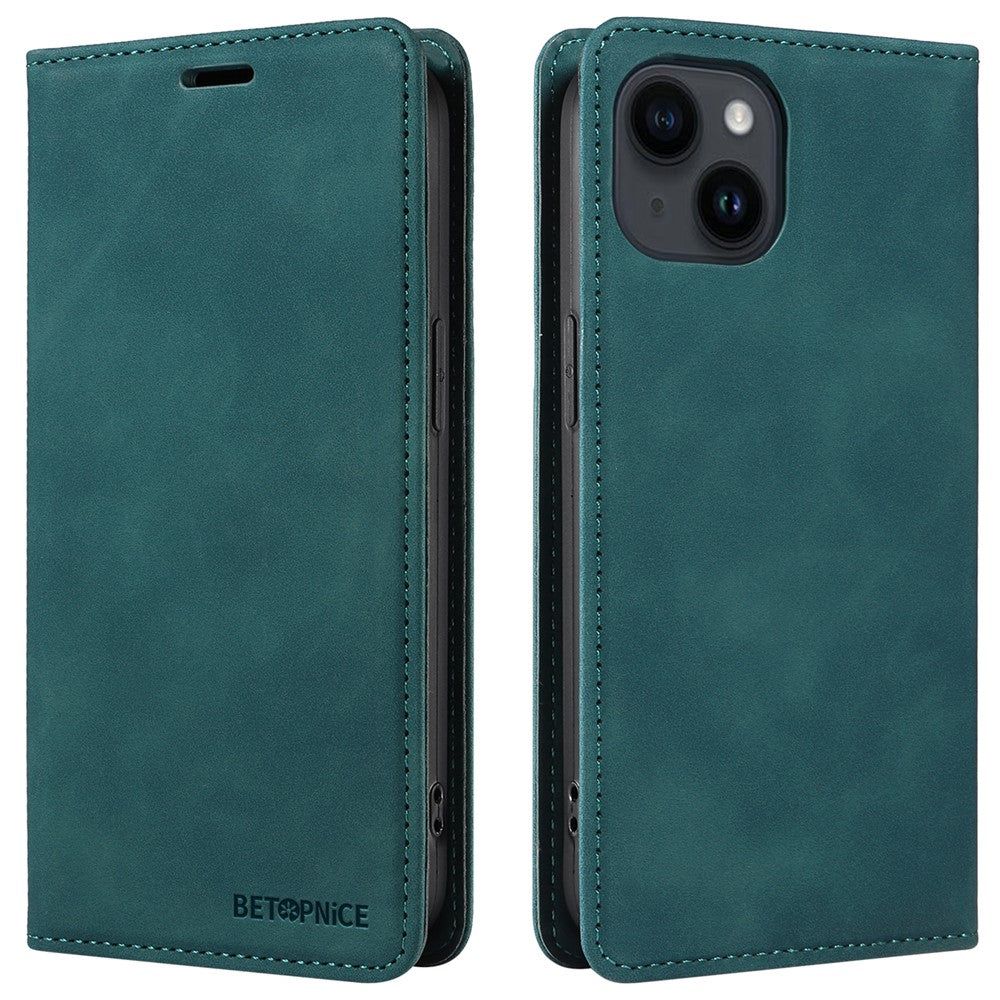 BETOPNICE 003 PU Leather Flip Cover for iPhone 15 Plus , RFID Blocking Stand Wallet Phone Case