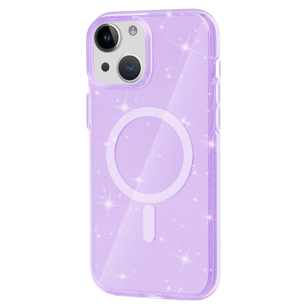 Glitter Back Protector Case for iPhone 15 Plus , Hard PC + Soft TPU Compatible with MagSafe Phone Cover