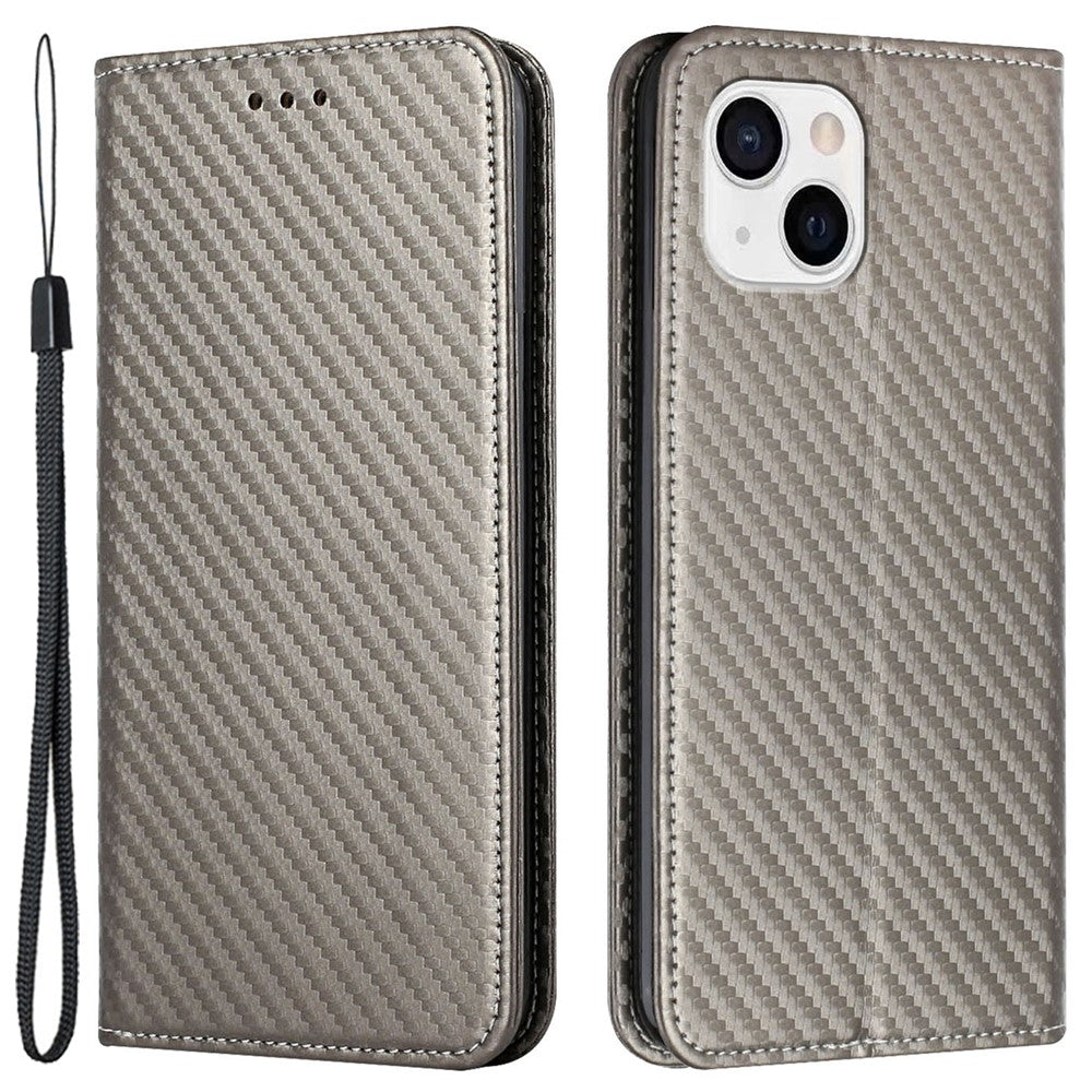 For iPhone 15 Carbon Fiber Texture PU Leather+TPU Wallet Case Viewing Stand Phone Cover